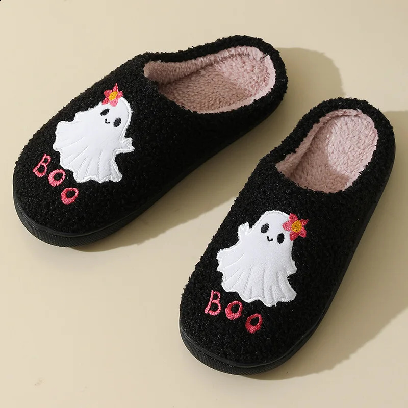 Halloween Style Home Fluffy Slippers Women Winter Soft Sole Plush House Slippers Woman Flat Heel Casual Warm Cotton Shoes 2024 240910