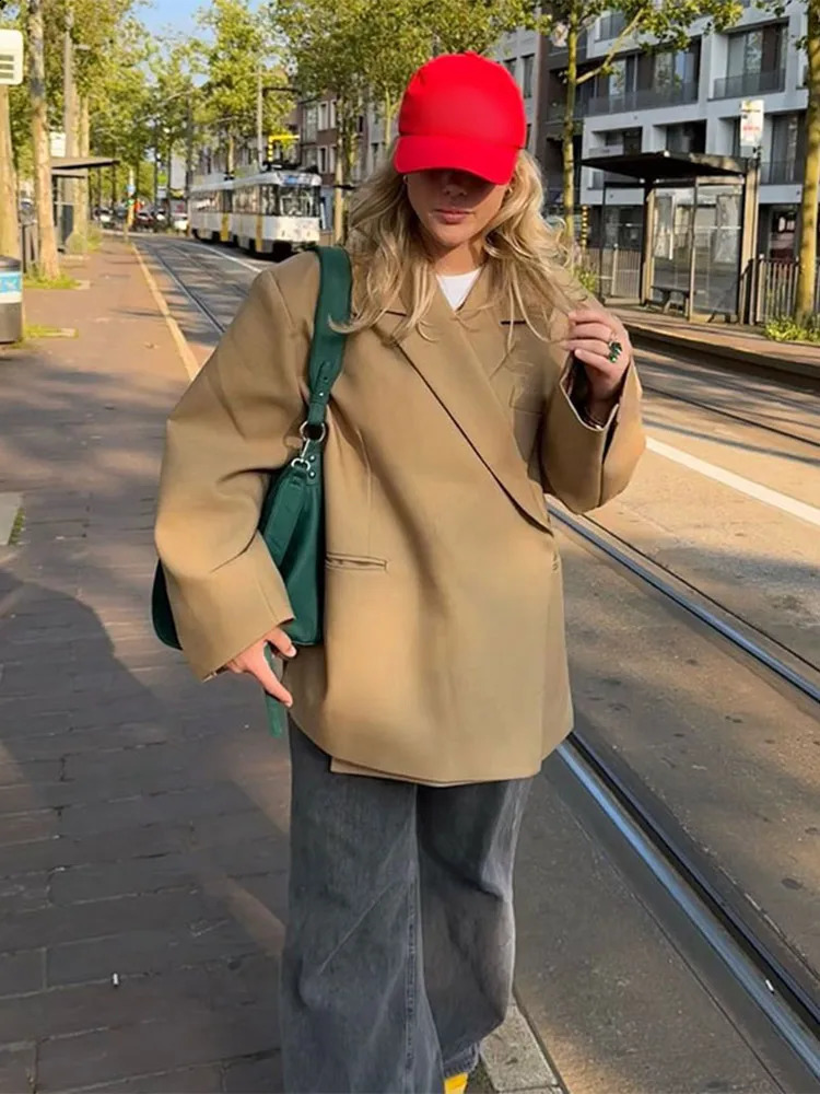 Women's Elegant Lapel Suit Jacket, Casual Loose Long Sleeve Office Blazer, Style B4