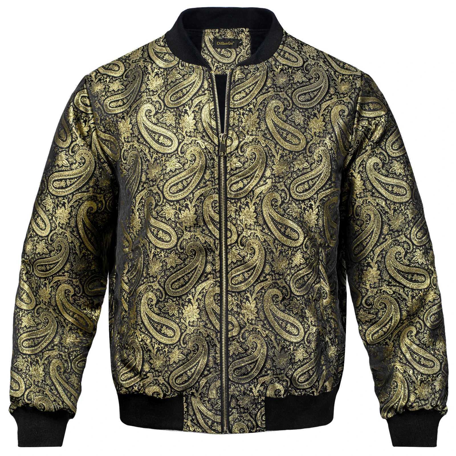 Men's Jackets Mens black gold zipper jacket Pasiley casual jacquard jacket sports streetwear mens autumn and winter high street baseball uniform 