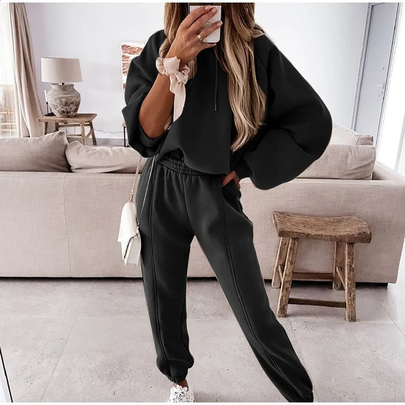 Autumn and Winter Womens Sportswear Loose Running Hoodie Sweater Set Womens Comfort Set 240910