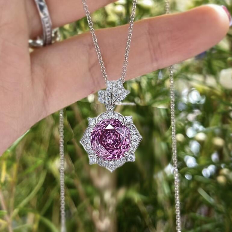 Sterg Sier Rose wer Pendant Necklace, Real Moissanite Dia Amethyst, Jewelry for Women