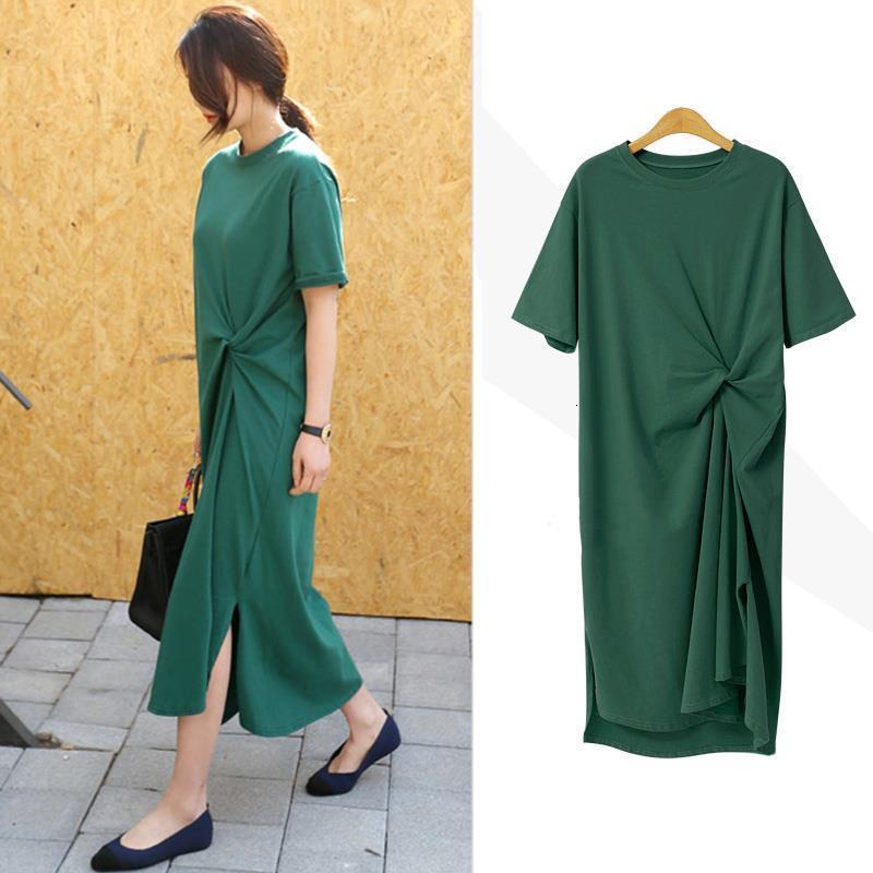 2024 Summer New Large Size Women's Loose Skirt Long Knee T Shirt Dress on Clothes Short Sleeves