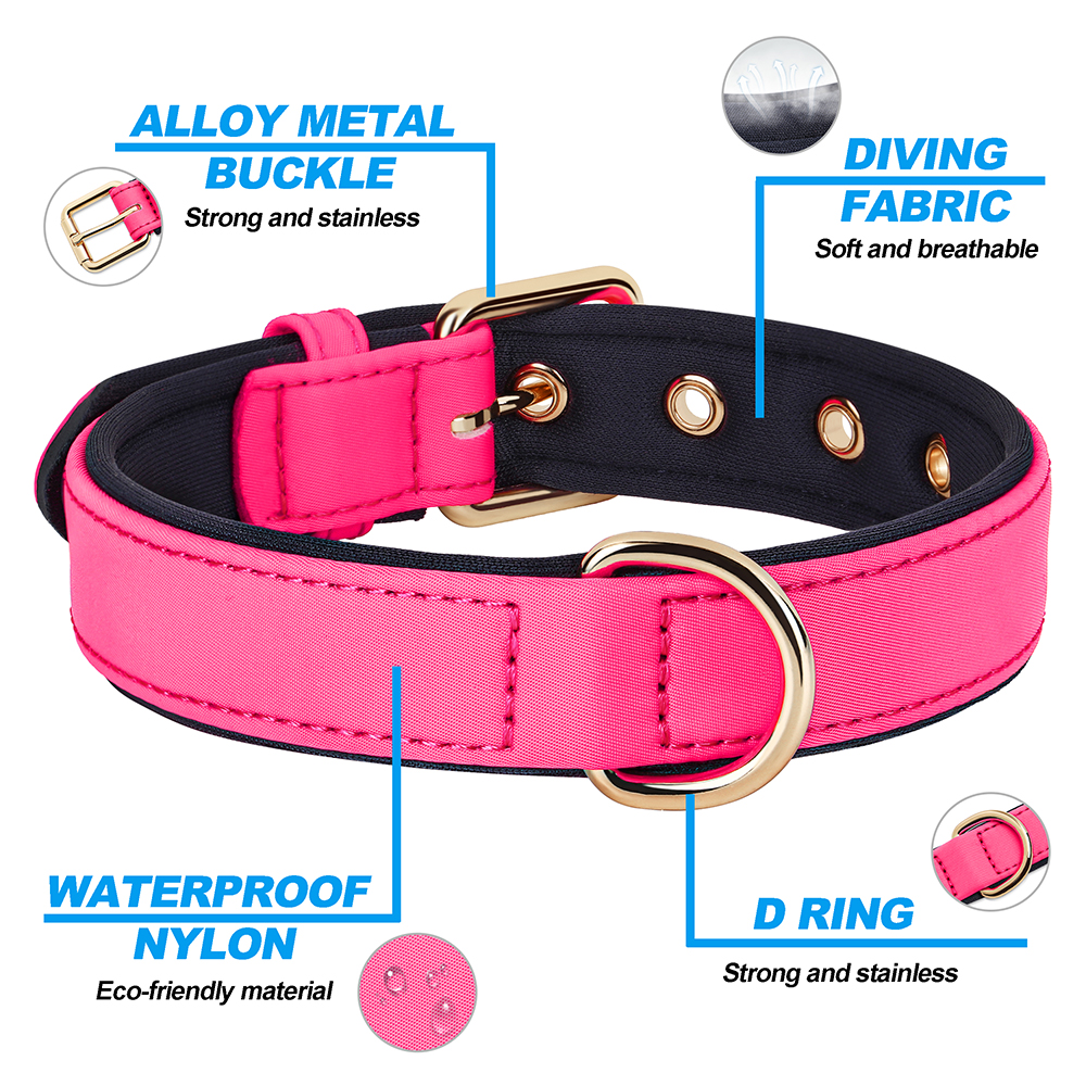 Waterproof Dog Collar Soft Padded Dogs Collars Durable Nylon Pet Pitubull Bulldog Necklace Collars for Small Medium Large Dogs