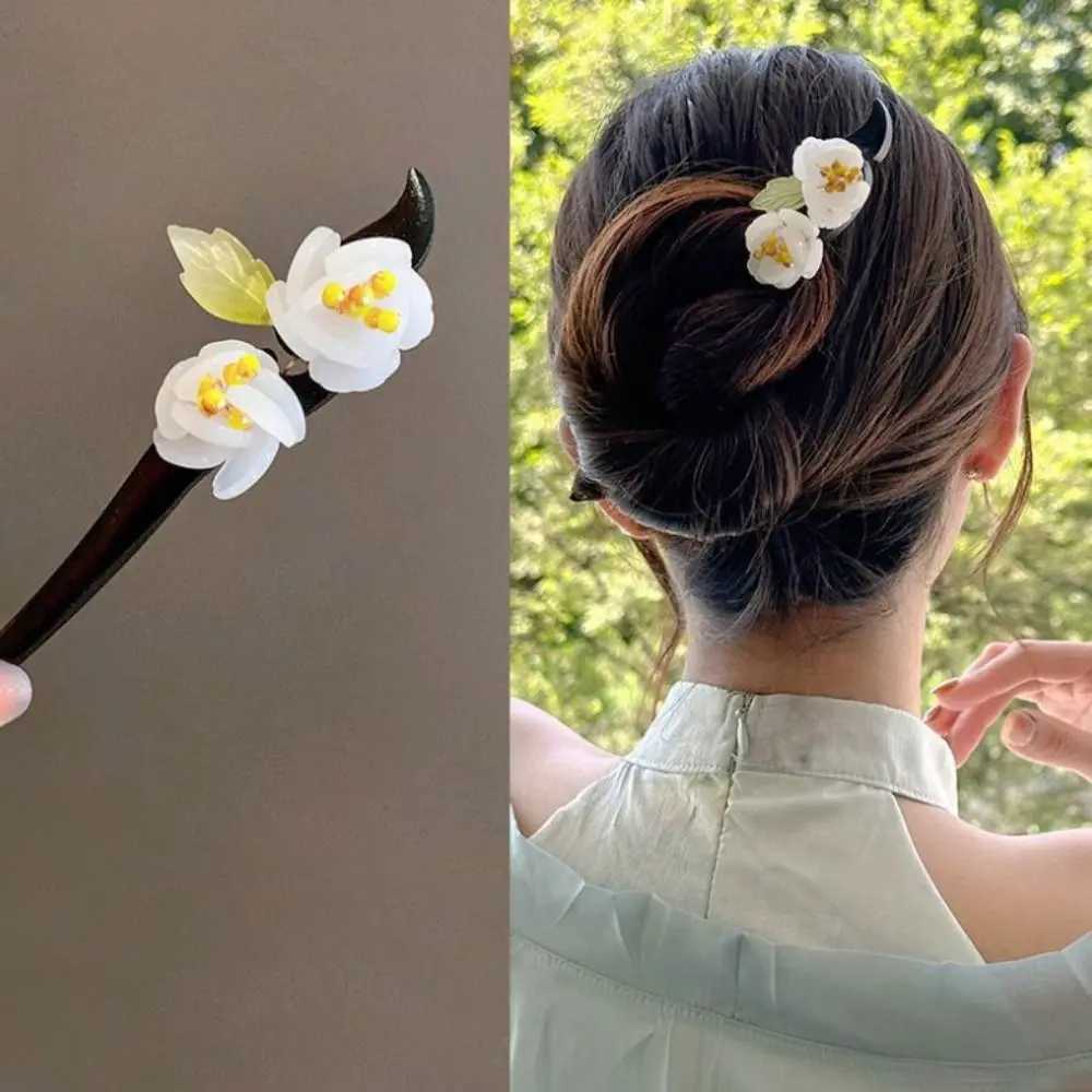 Vintage Wooden Hair Stick Chinese Style Winding Flower Hairpin With Tassel Classical Elegant Lady Hair Clip Hair AccessoriesX2409