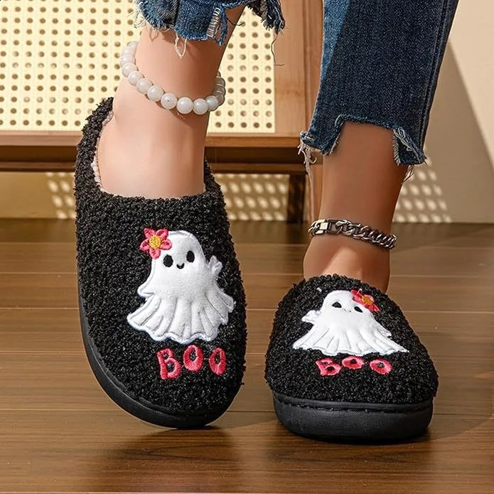 Halloween Style Home Fluffy Slippers Women Winter Soft Sole Plush House Slippers Woman Flat Heel Casual Warm Cotton Shoes 2024 240910