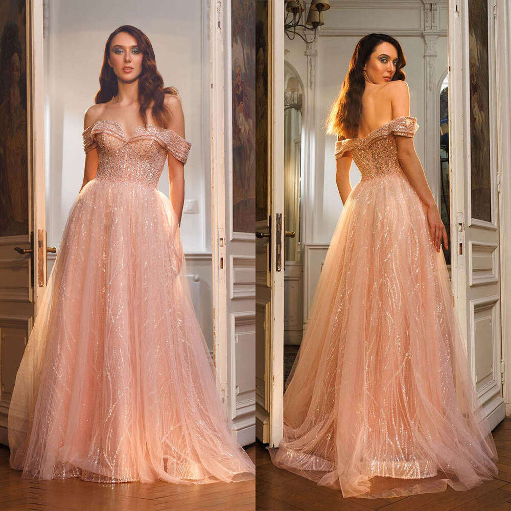 Princess Evening Dresses A-E Off The Shoulder Sequined Lace Backless Prom Gown Party Dress Vestido De Noite Custom Made 0228Lz
