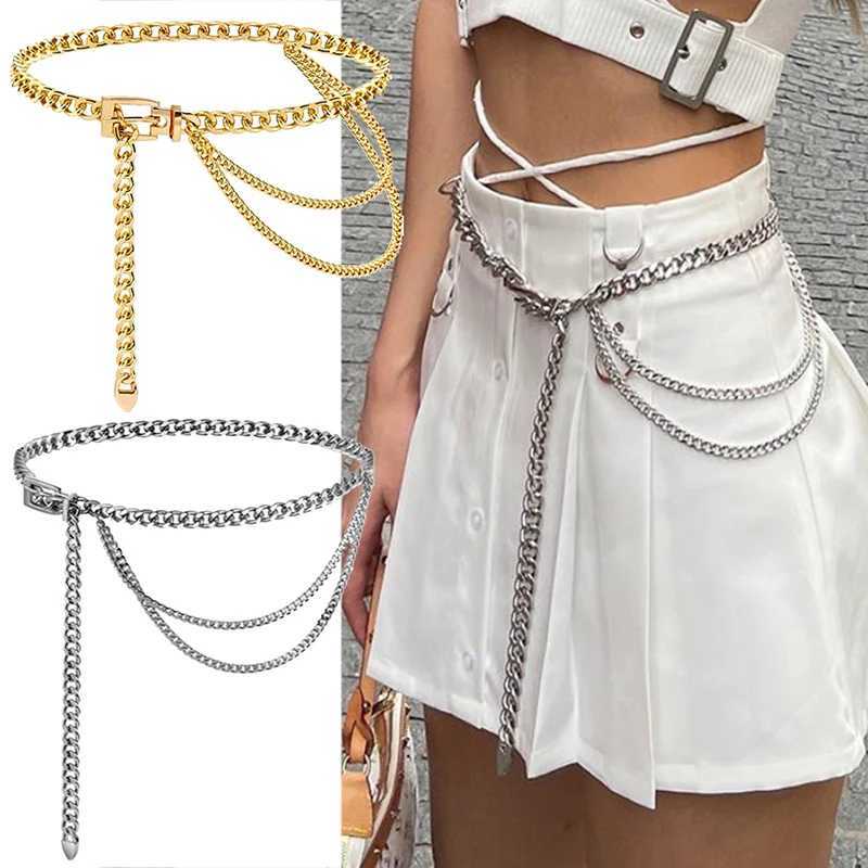 Mti laminated metal chain belt webbing long tassel belt dress jeans womens belt womens belt X250410