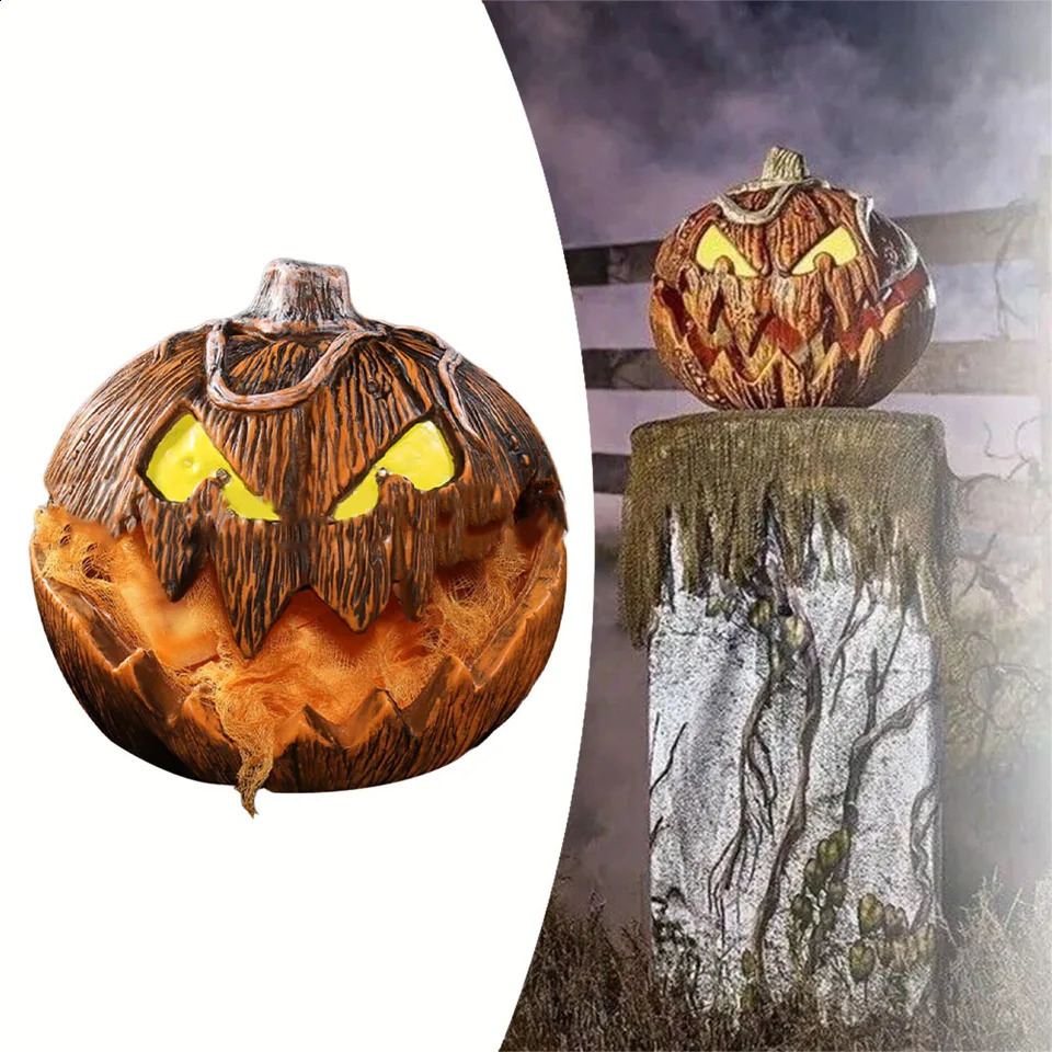 Halloween Animation Horror Pumpkin Headlamp Halloween Horror Decoration Garden Decoration Statue Craftsmanship Adjustable Pumpkin 240907