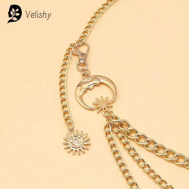 1Pc warm waist chain dress belt with moon star belt gold and silver womens clothing chain accessories X250410