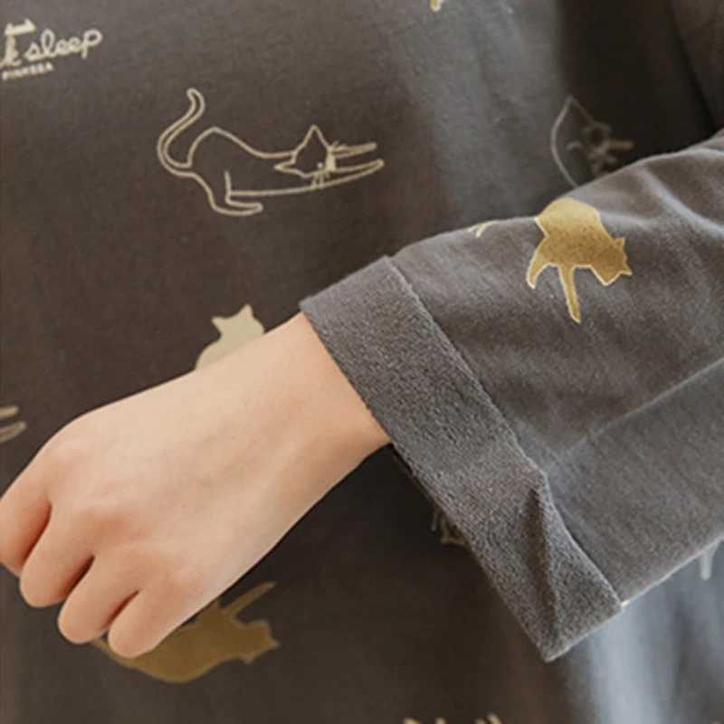 wear Womens pajamas wear top and bottom room set room cat pattern long sleeve cotton cute elegant softX2409