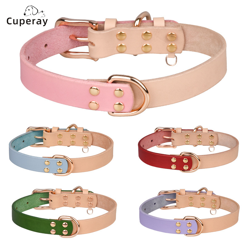 New Leather Dog Collars for Small and Large Dogs,Fashion Stitching Pet Collars Adjustable Size Design Rivet Reinforced Pet Suppy