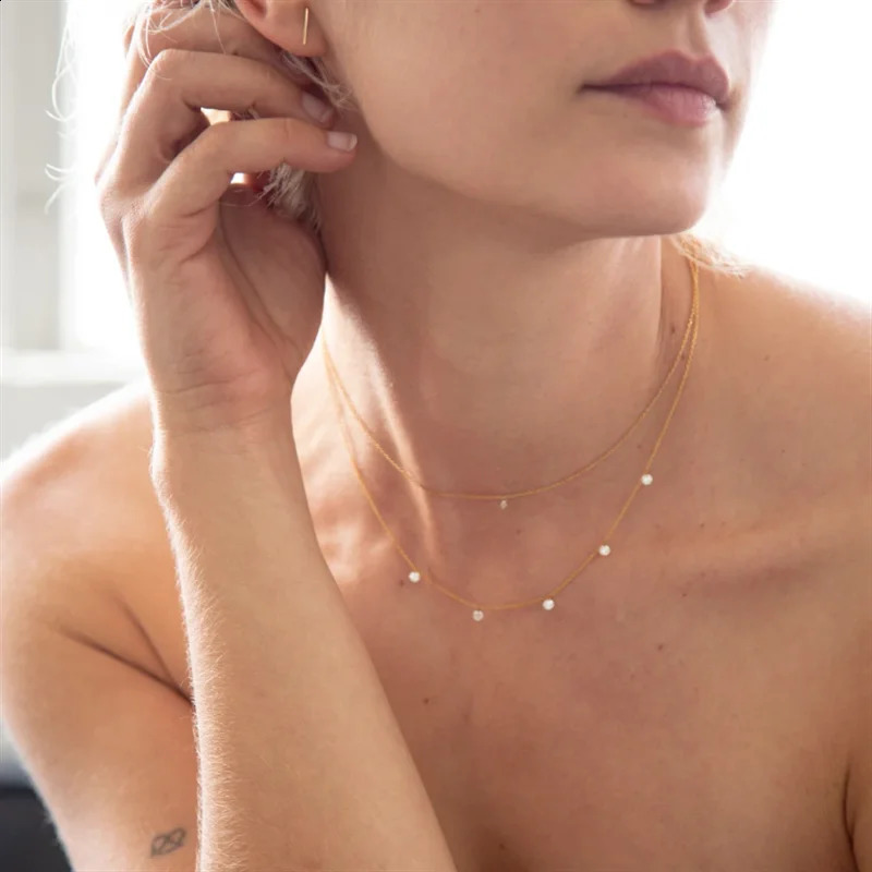 A genuine 14K gold-plated zircon necklace Dainty Gold Choker handmade pendant waterproof necklace Boho jewelry suitable for women 240909