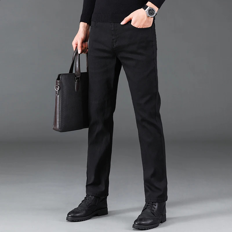 Casual Mens Classic Style Stretch Y2k Jeans Fashion Male Pure Black Business Denim Pants Elastic Cotton Regular Trousers 240911