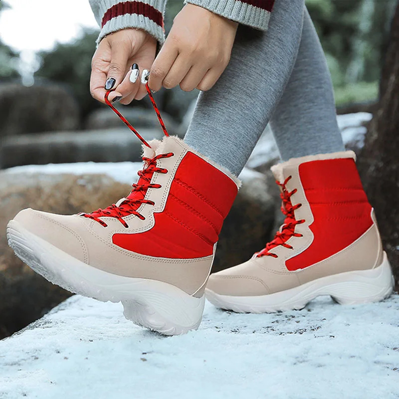 Snow boots for women woolen leather shoes for women platform boots plush boots to keep warm womens boots flat plus size Botas unprinted winter shoes 2