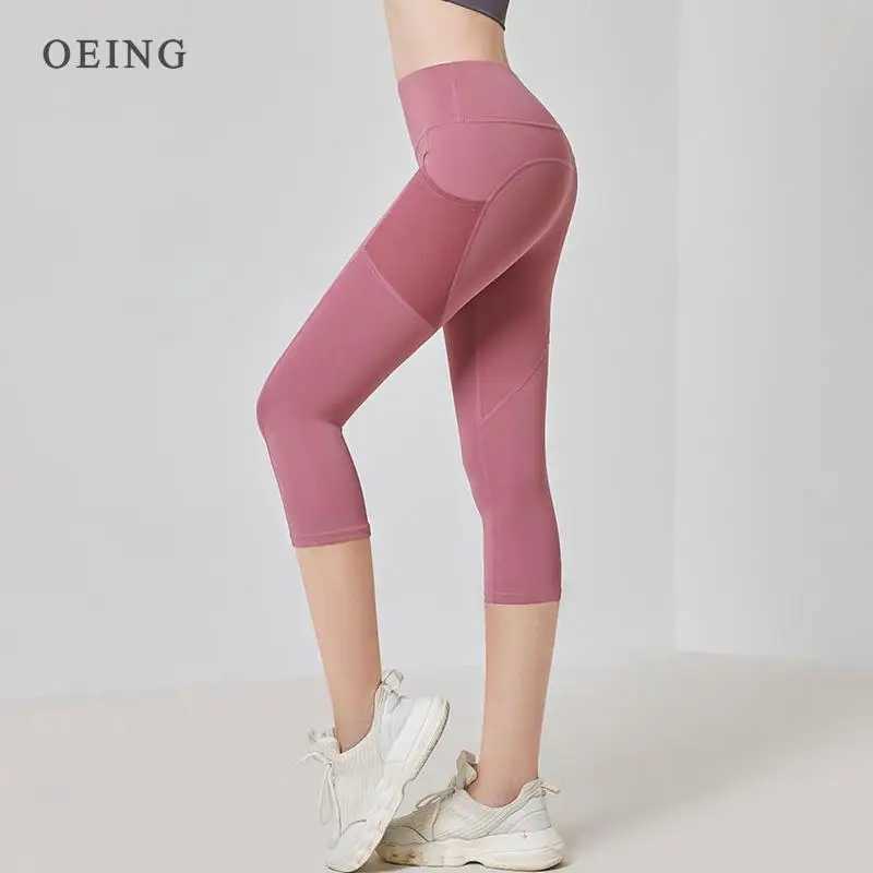 Yoga Pants Women Sport Leggings High Waist Cropped Yoga Pants Elastic Mesh Pocket Running Capris Gym Crop Leggings Slim Fitness Tights M240910