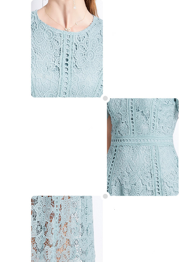 HMA Vintage High-End O-Neck Short Sleeve Lace Hollow Out Dress For Womens Summer Slim Elegant Long Dress Female Clothing