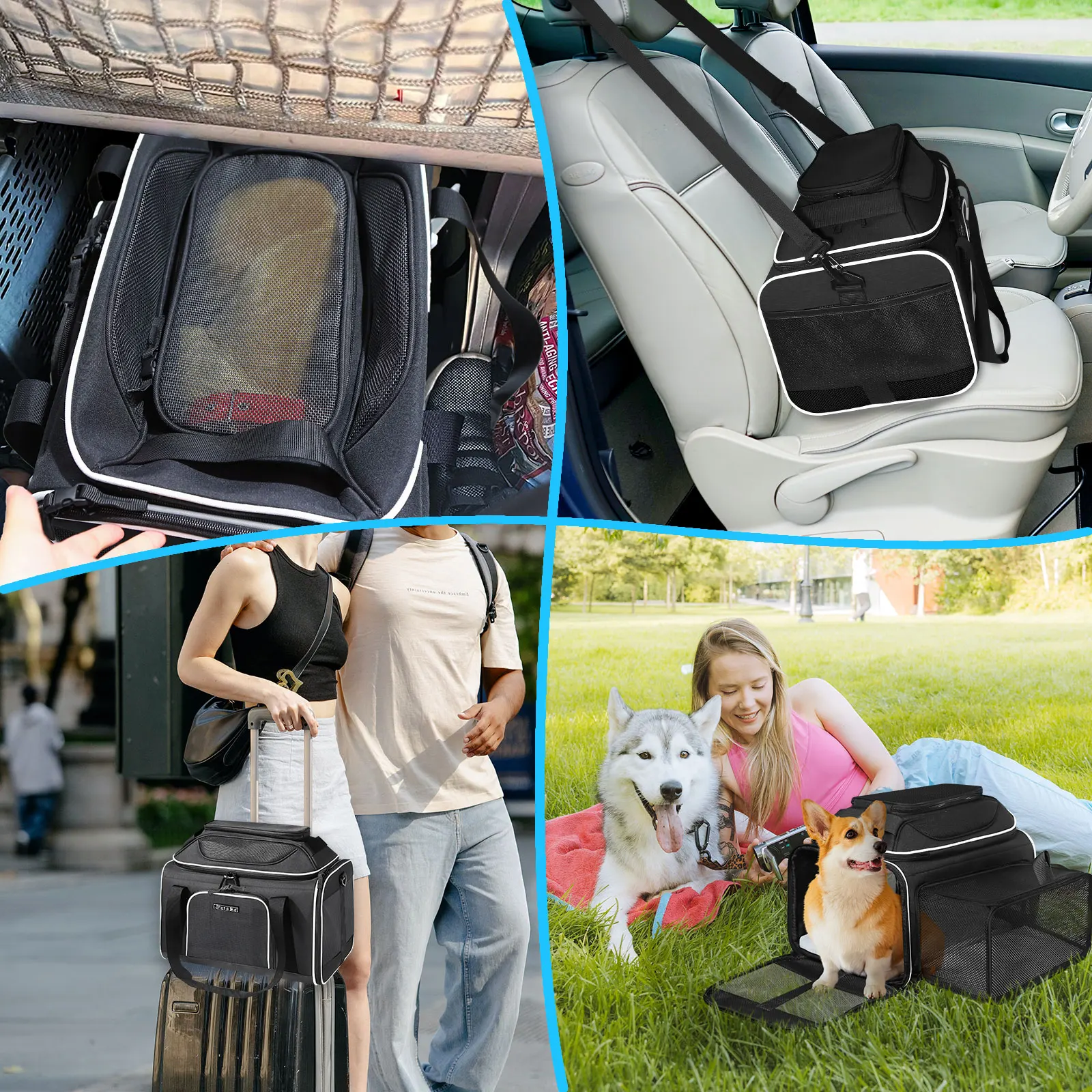 Petskd Top and Side Expandable Pet Carrier Southwest Alaska Airline Approved Soft Small Dog Cat Carrier Bag with Locking Zipper