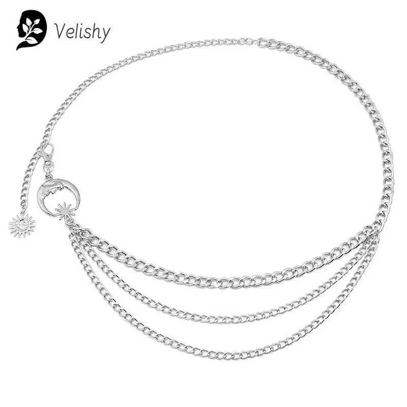 1Pc warm waist chain dress belt with moon star belt gold and silver womens clothing chain accessories X250410