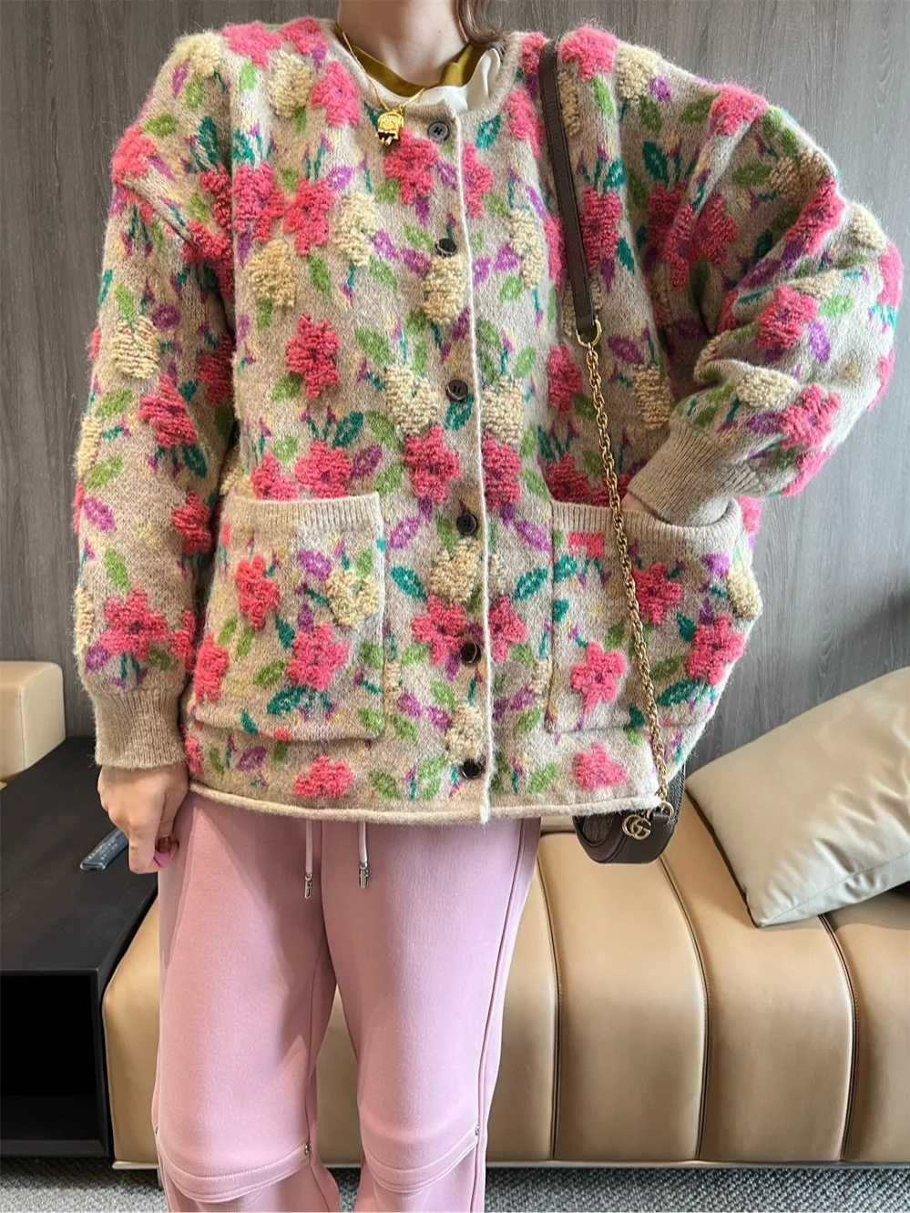 Flower Botton Oversized Sweater Knitted Cardigan Winter Tricot Chunky Autumn Lazy Oaf Korean Blusa Termica Kawaii Chunky Knit M240910