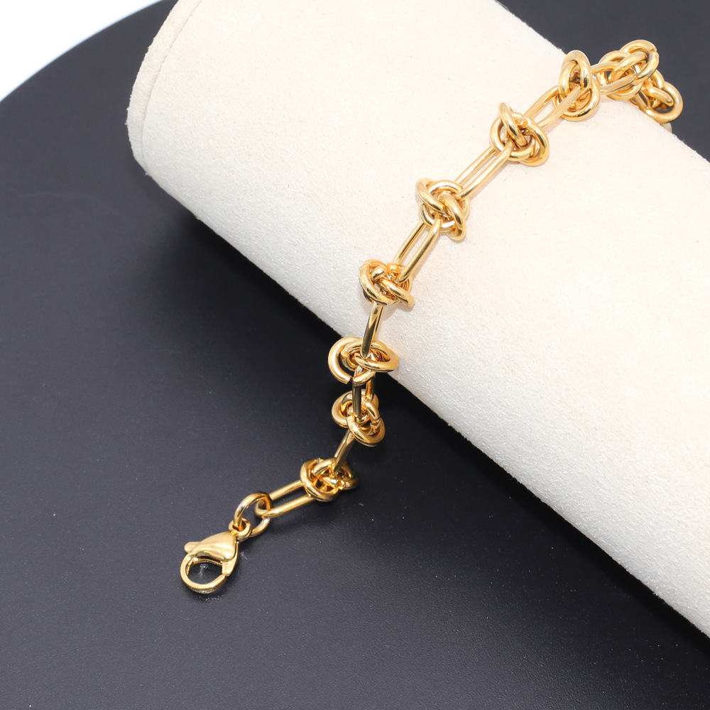 Vintage Punk Knotted Rope Chain Bracelet Stainless Steel 18k Gold Plated Jewelry