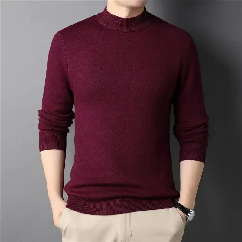 Wool 2024 Mens Cashmere Sweater Half Turtleneck Men Sweaters Knit Pullovers for Male Youth Slim Knitwear Man Sweater 240910 - view 4