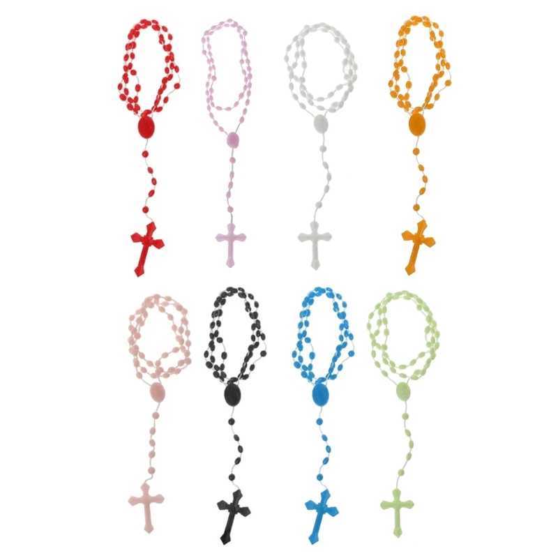 8 Colors Lovely Rosary Beads Necklace Plastic Noctilucent Necklace Church PrayerX240910
