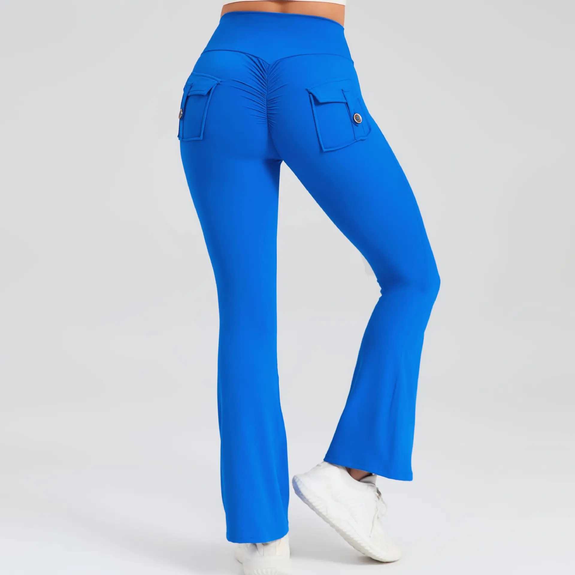 Yoga Pants Casual Sport Scrunch Legging Pants Raises Butt Women High Waist Cargo Pants with Pocket Gym Trousers Flare Leggings for Fitness M240910
