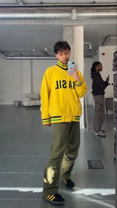 Zip Up Coat Retro Mens Grunge Gothic Jacket Y2K Aesthetic Vintage Yellow Sweatshirts Letter Embroidery Graphic Pattern 240909