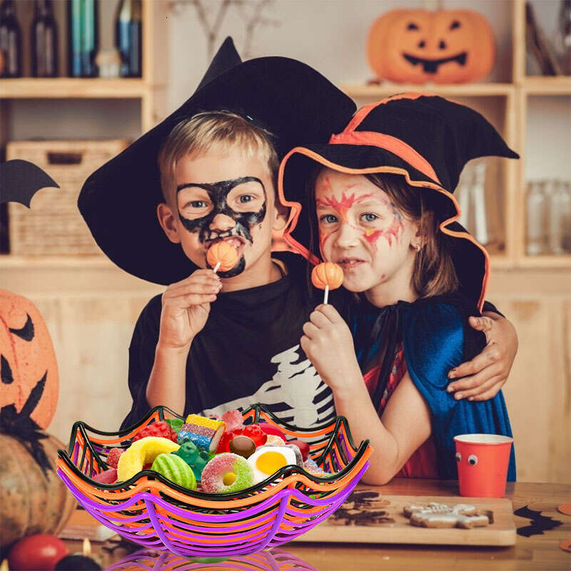 Halloween Black Spider Web Bowl Fruit Plate Candy Biscuit Basket Trick Or Treat Halloween Party Decoration Supplies Kids Gift E07