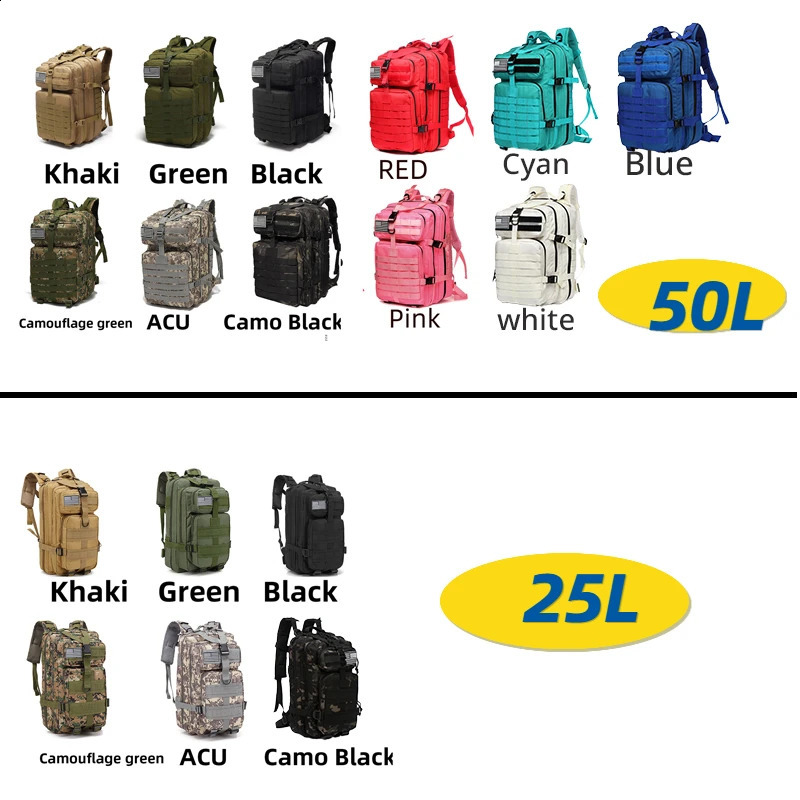 25L/50L Waterproof Hiking Fishing Hunting Backpack Outdoor Backpack Tactical Sports Camping Hiking Durable Backpack 241008
