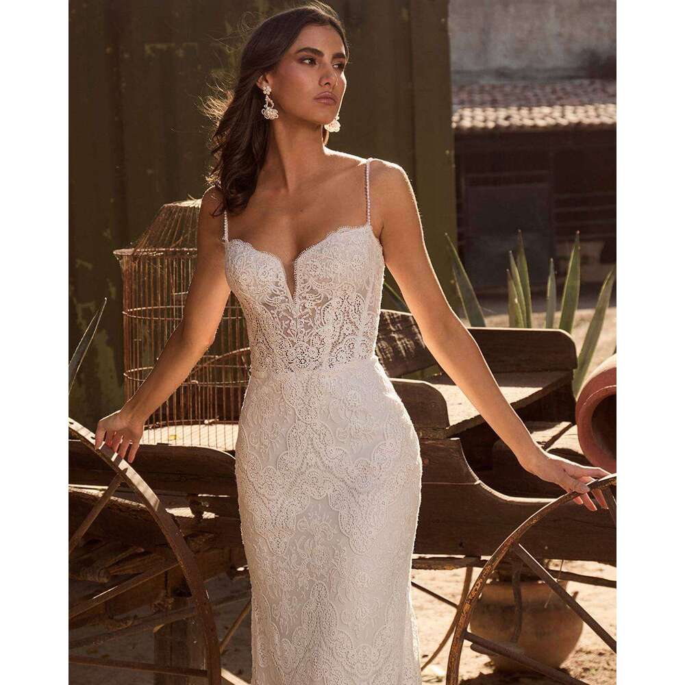 Dresses Pretty Mermaid Spaghetti Strap Appliques Lace Backless Or Length Princess Bride Wedding Dress Custom Made