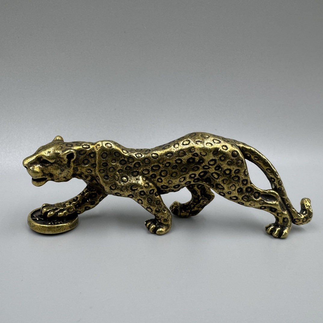 Brass Leopard Animal Statue Small Sculpture Tabletop Figurine Home Decor Gifts