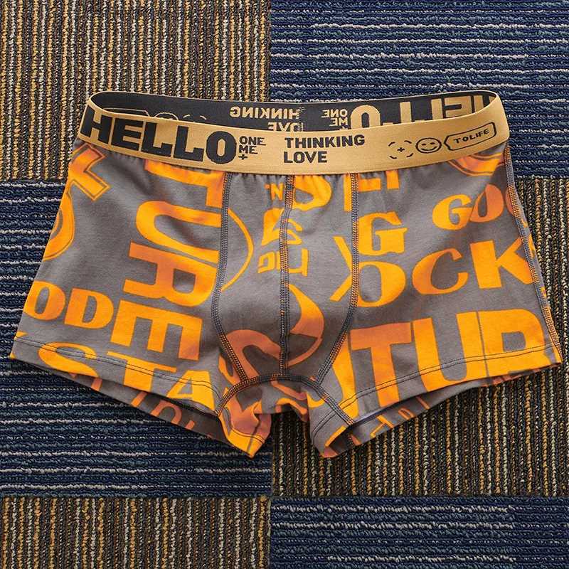 Fashion Printed Boxer Shorts Mens Convex Pouch Underwear Mid Waist Comfortable Underpants Elastic Male Lingerie Youth Soft Pant Y240910