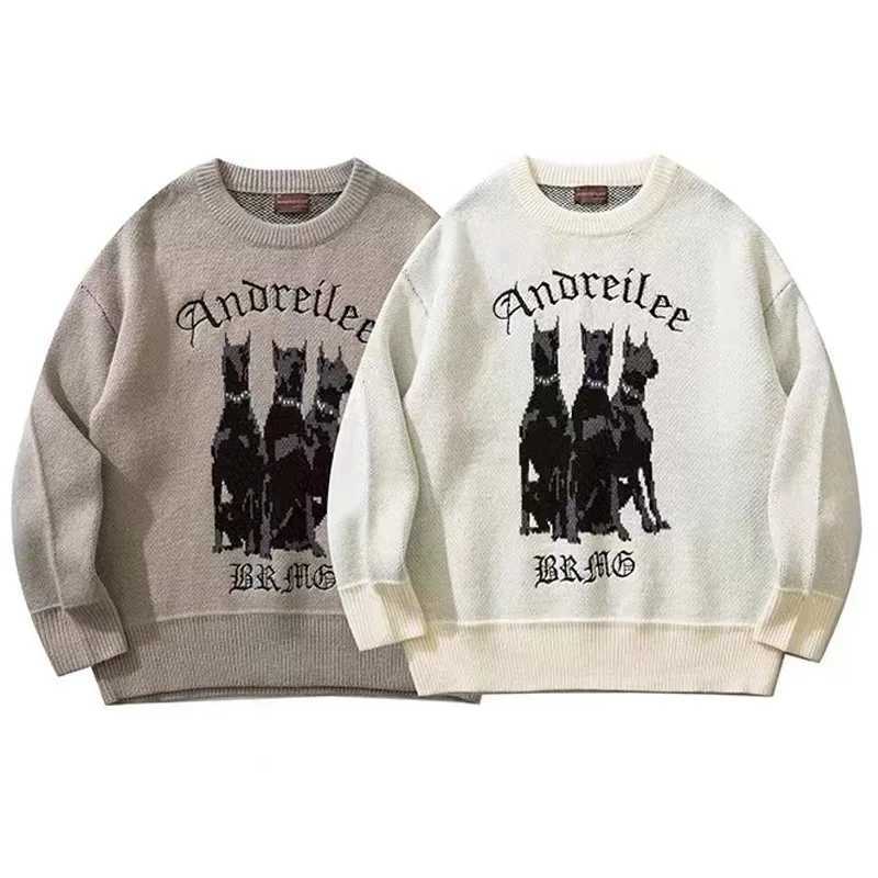 Goth Sweater Winter Y2k Long Sleeve Dog Pattern Knit Pulovers Koutfit Korean Style Fashion Aesthetic Oversize Women Streetwear M240910