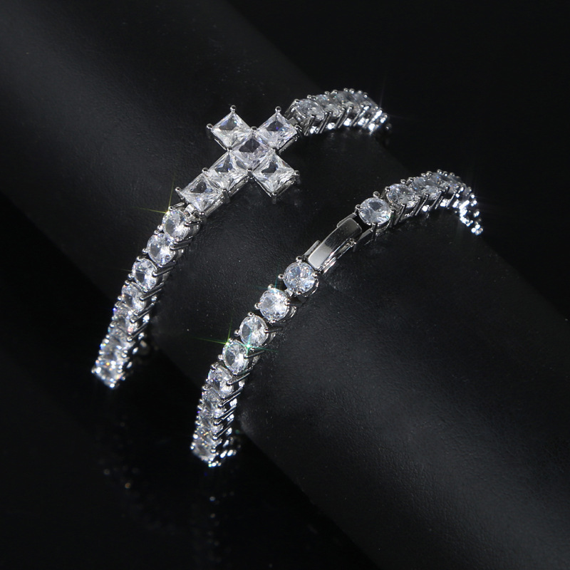 Hip Hop Cross Tennis Chain Bracelet TopBling Cubic Zircon Lover Couple Jewelry