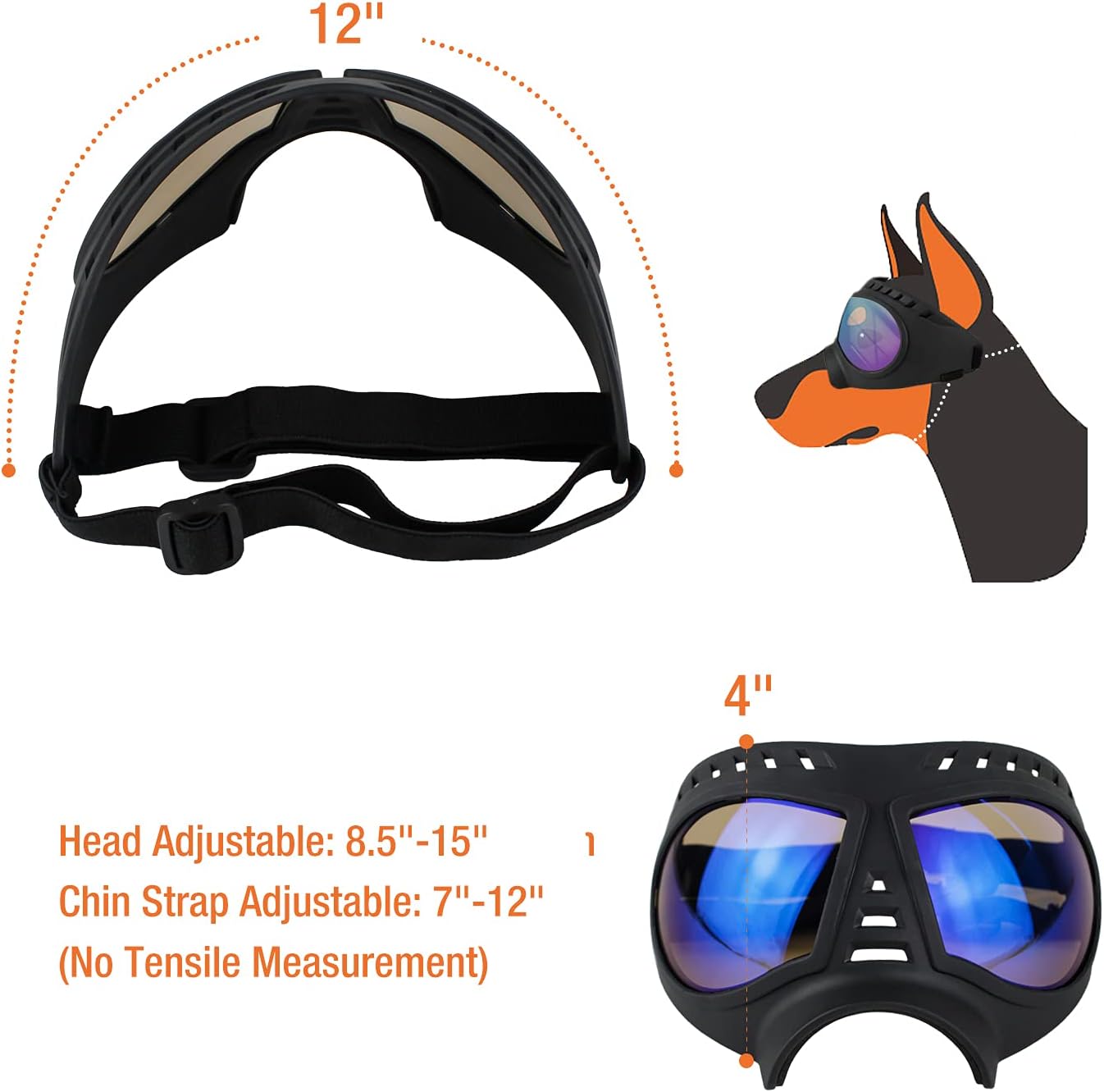 ATUBAN Dog Goggles Big Area Dog Sunglasse,Large Breed Windproof Snowproof Eye Protection Dog Glasses for Outdoor Driving Cycling