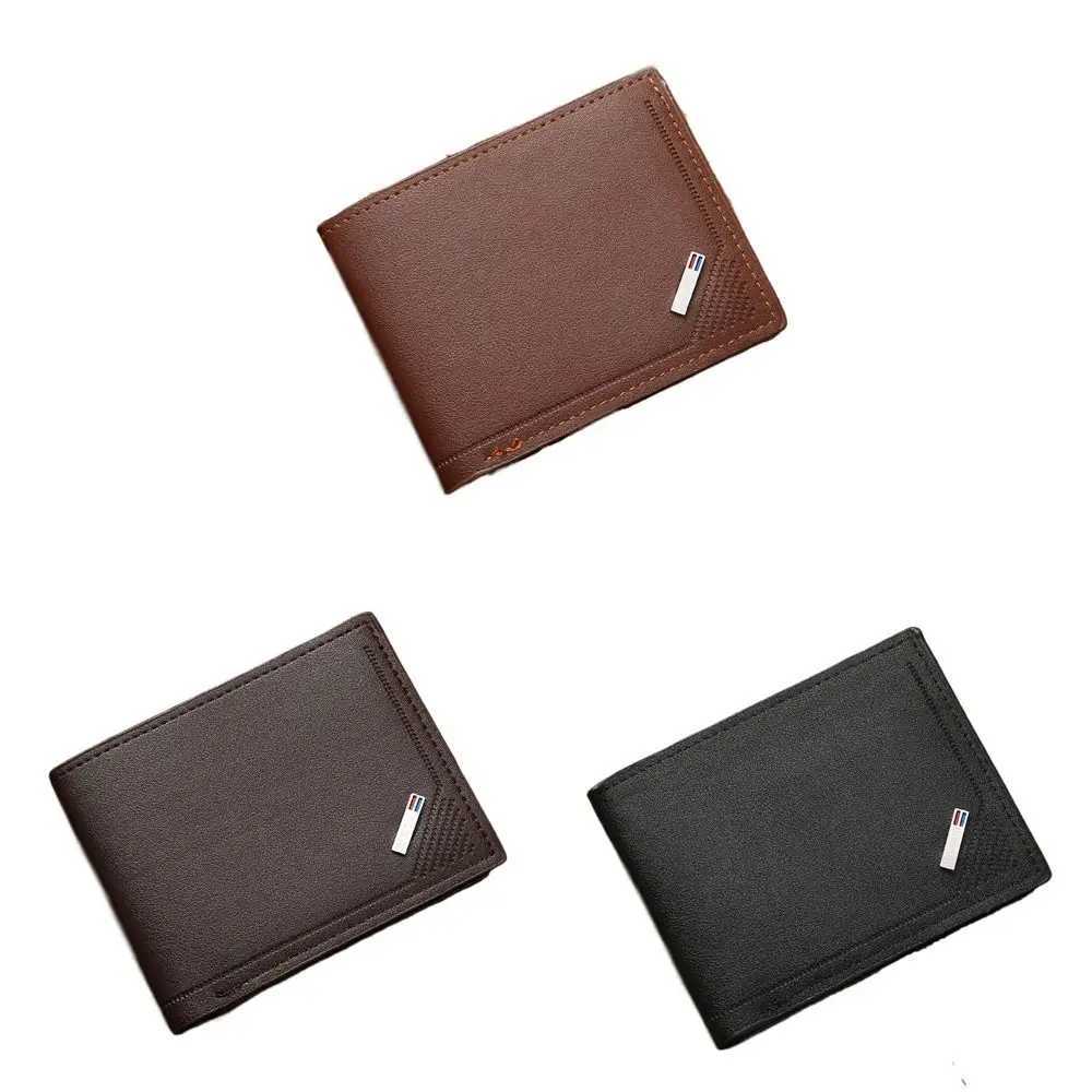 Multi position mens short wallet PU leather thin mens coin pocket Korean style multifunctional mens leather wallet shopping Z250411