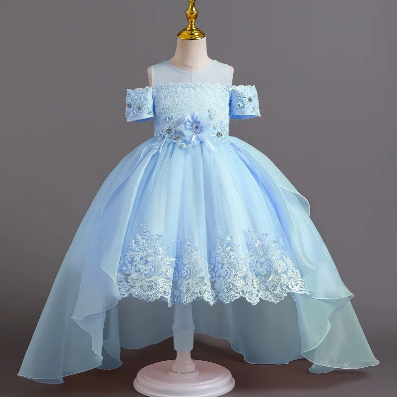 Summer Birthday Party Girl Elegant Evening Dress Fluffy Path Dress Embroidered Flower Girl Princess Dress 240902
