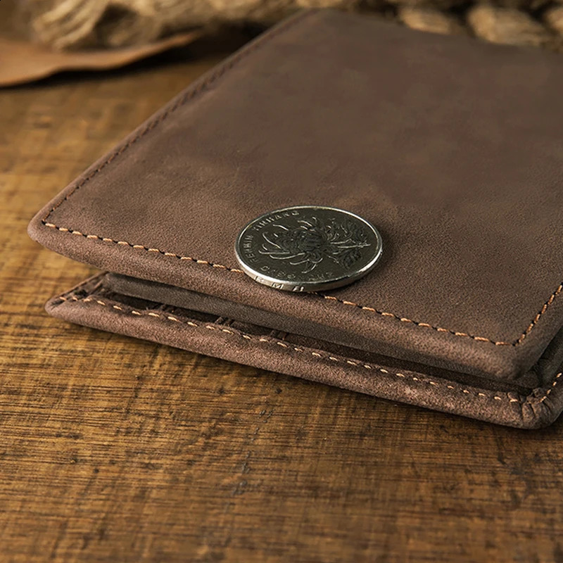 Handmade Retro Leather Wallet Mens Cowboy Hidden Billfold Crazy Horse Customized Deck Currency Clip 240910