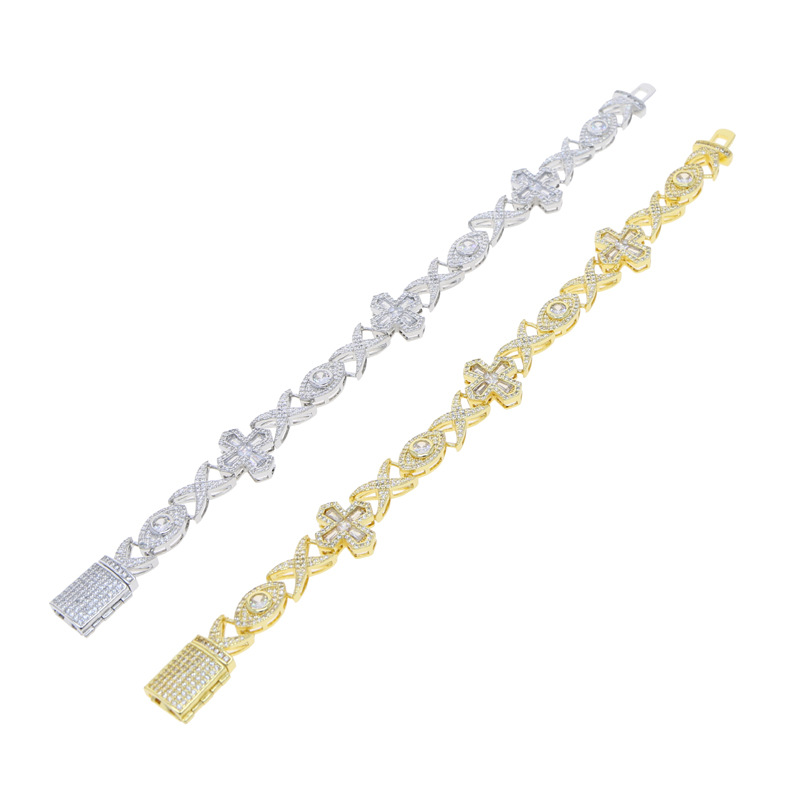 Hip Hop Cross Eye Cuban Tennis Chain Bracelet TopBling Cubic Zircon Mens Jewelry