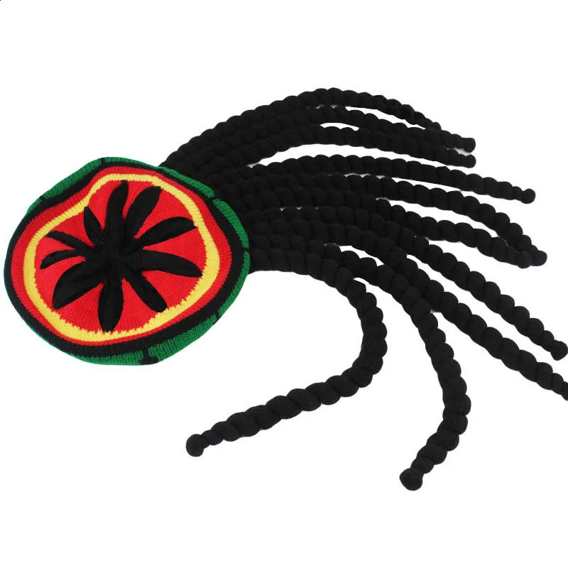Rasta Reggae Knitted Hat Fake Braid Jamaican Hat Hip Hop Horror Lock Wig Hat Fancy Dress Party Costume Hippie Berber 240910