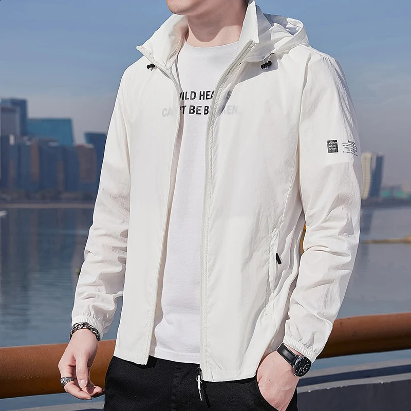 Outdoor ultra-thin jacket mens summer waterproof silk quick drying skin windproof leisure camping sun protection hooded sweatshirt 240906