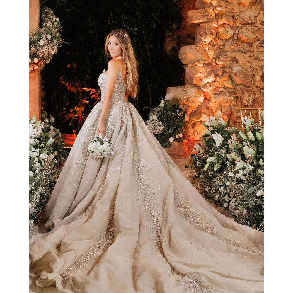 Wedding Dresses Ball Gown Sweetheart Sequined Sleeveless Or-Length Bride Dress Vestido De Novia Custom Made 0228Lz