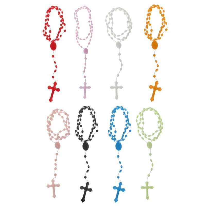8 Colors Lovely Rosary Beads Necklace Plastic Noctilucent Necklace Church PrayerX240910
