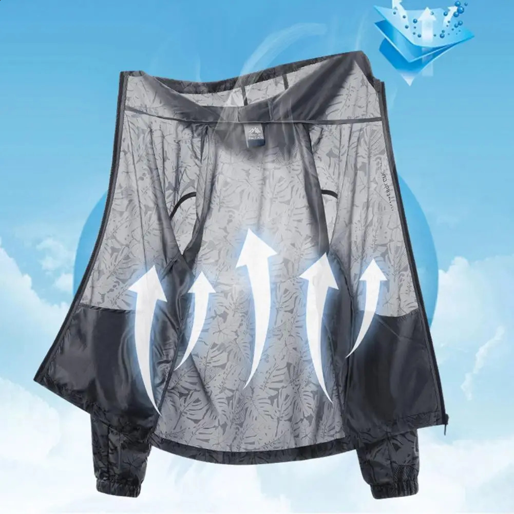 Mens summer sun protection jacket with moisture-proof wick cooling print breathable zipper pocket sun protection and waterproof Plus size hiking trip 