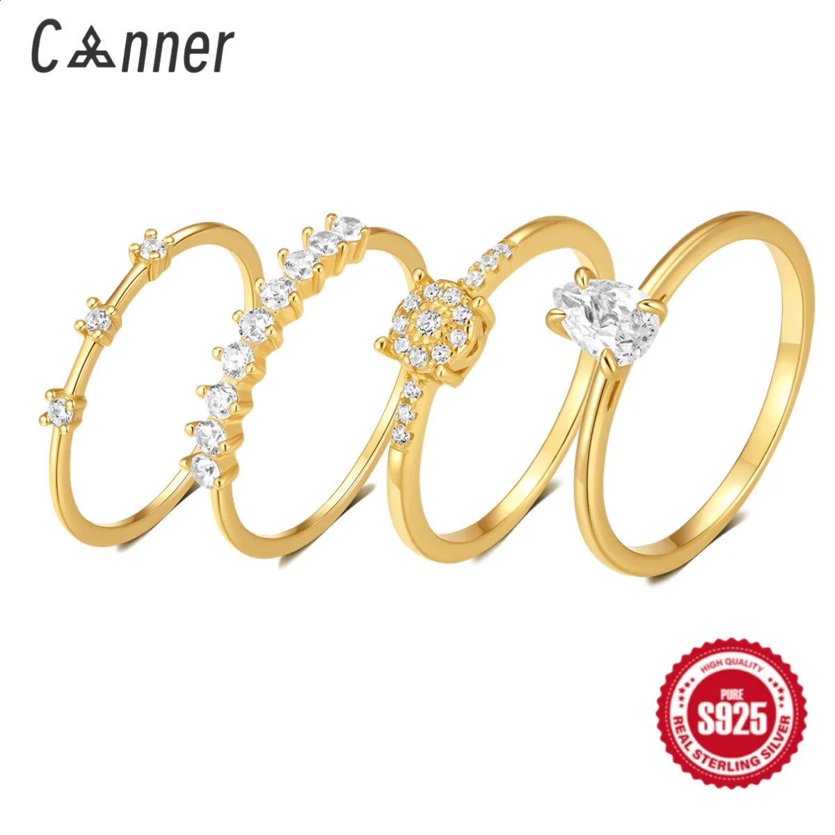 CANNER Water Droplet Zircon Rings For Women 925 Silver 18K Gold Simplicity Super Flash Single Row Clustered Shape Fine Jewelry y240906