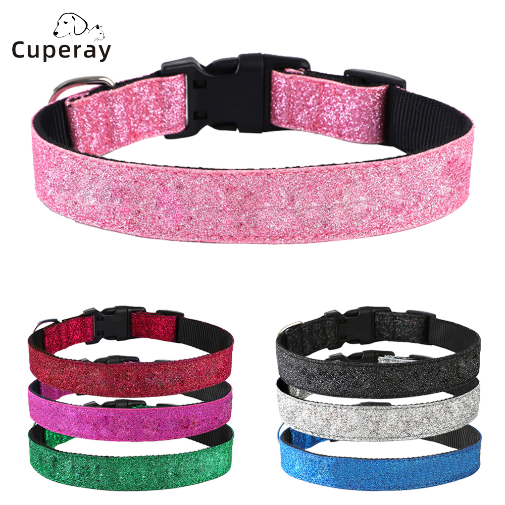 Newest Fashion Leather Glitter Dog Collar，Bling Multicolor Nylon Durable Adjustable Pet Collars for Cat Accessories Pet Collar