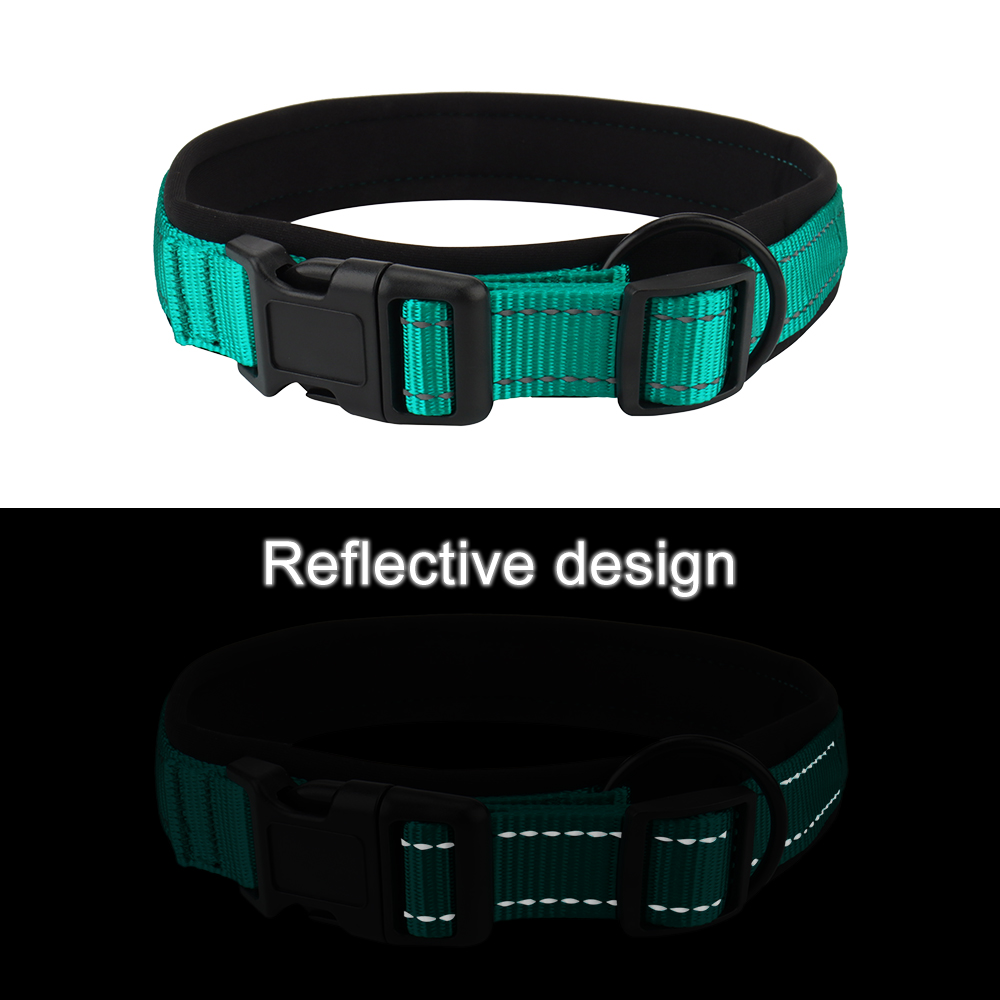 Nylon Dog Collar, Adjustable Reflective Pet Collar with Submersible Padding & D-Ring Outdoor Dog Walking for Small and Large Dog