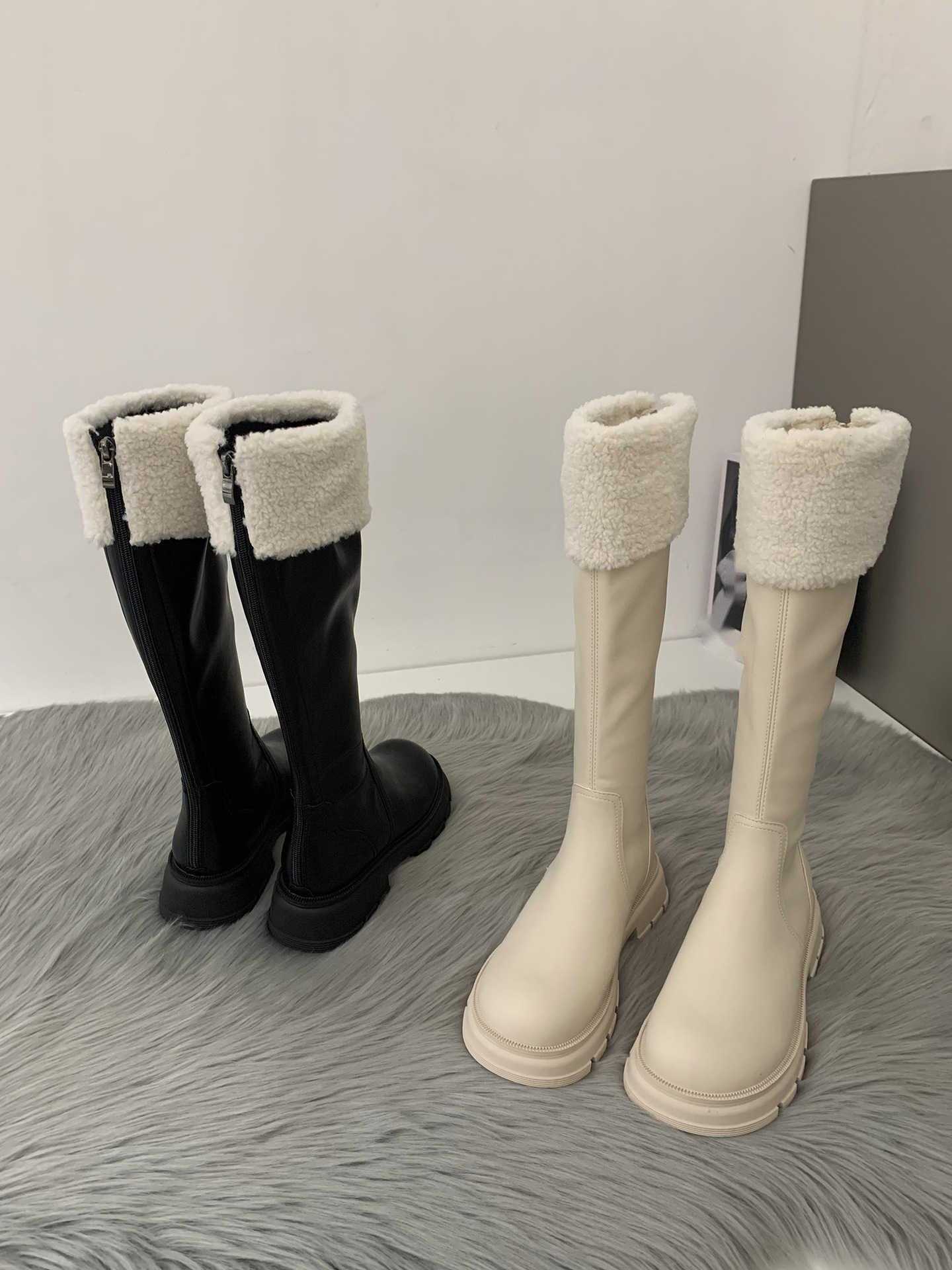 CMM Thick Soled Snow Boots White Fur Shoes Boys Velvet Cotton Boots Long Boots Knight Boots