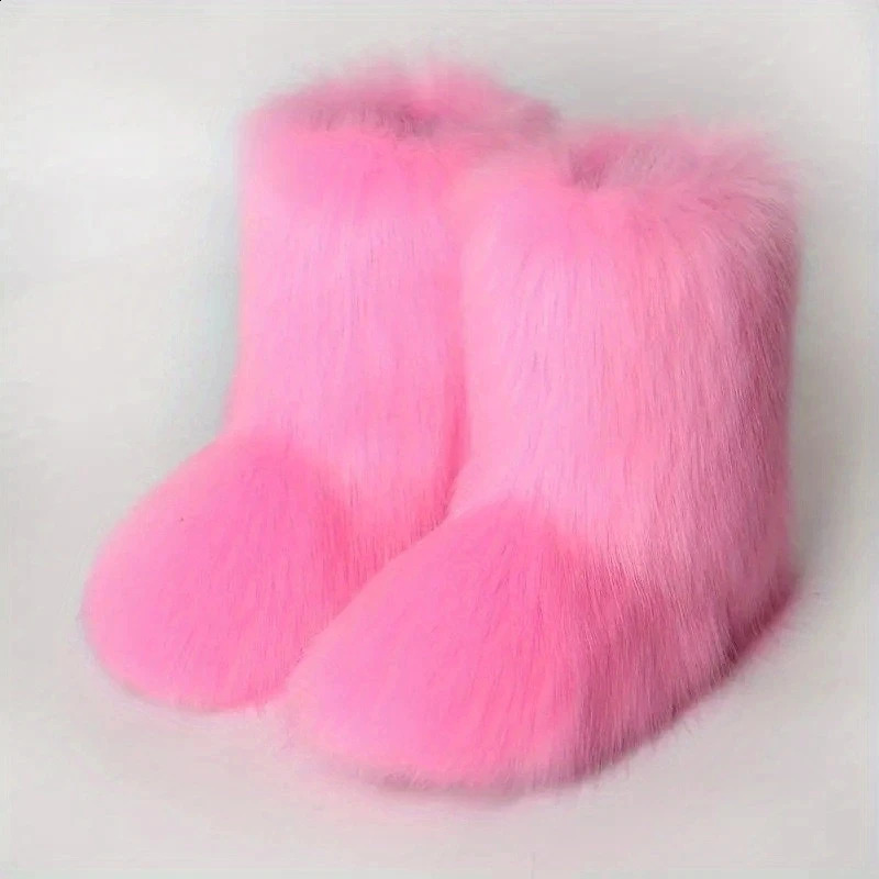Y2K Fluffy Mid calf Boots Winter Womens Fashion Snow Boots Warm Cotton Shoes 240919